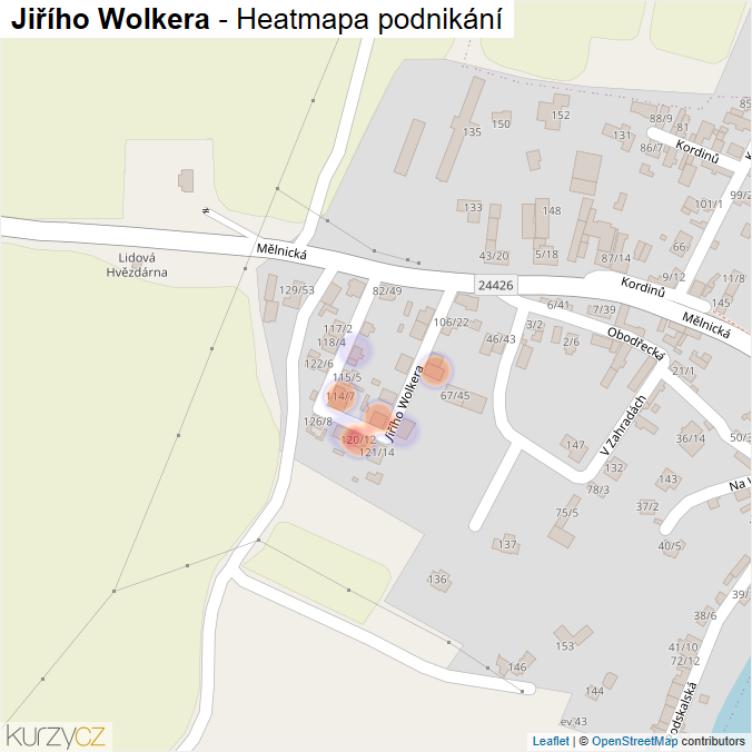 Mapa Jiřího Wolkera - Firmy v ulici.