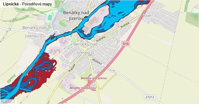 Lipnická - záplavové mapy stoleté vody