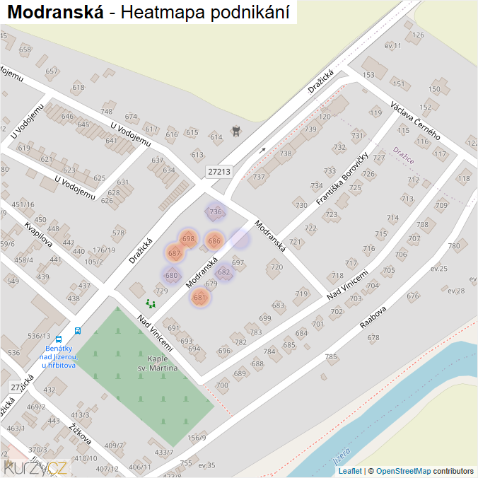 Mapa Modranská - Firmy v ulici.