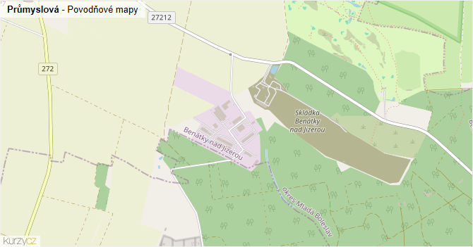 Průmyslová - záplavové mapy stoleté vody