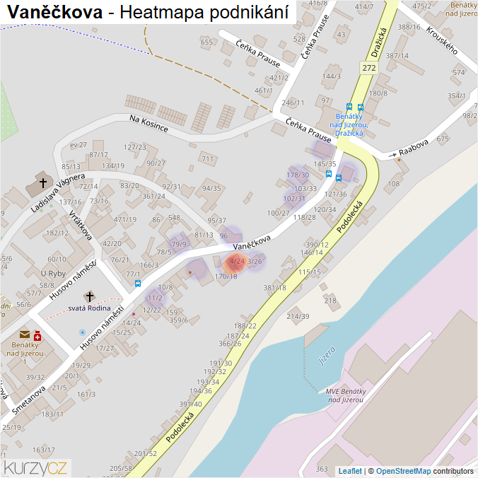 Mapa Vaněčkova - Firmy v ulici.