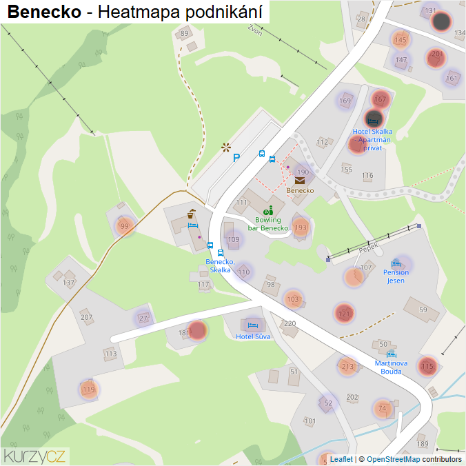 Mapa Benecko - Firmy v části obce.