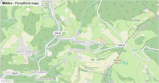 Mrklov - záplavové mapy stoleté vody