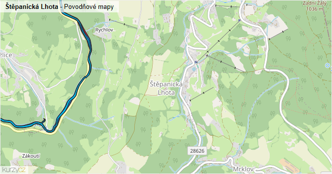 Štěpanická Lhota - záplavové mapy stoleté vody