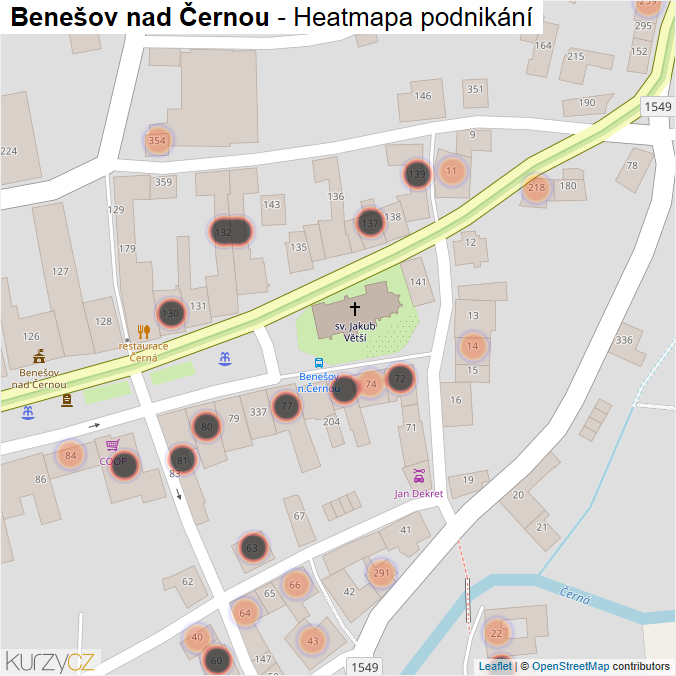 Mapa Benešov nad Černou - Firmy v obci.