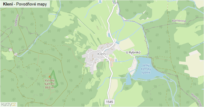 Klení - záplavové mapy stoleté vody