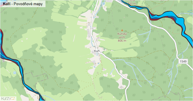 Kuří - záplavové mapy stoleté vody