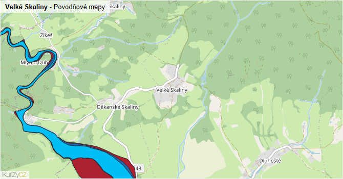 Velké Skaliny - záplavové mapy stoleté vody