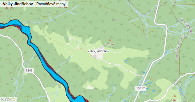 Velký Jindřichov - záplavové mapy stoleté vody