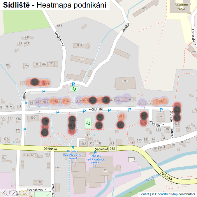 Mapa Sídliště - Firmy v ulici.