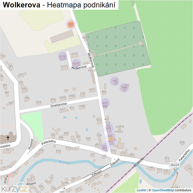 Mapa Wolkerova - Firmy v ulici.