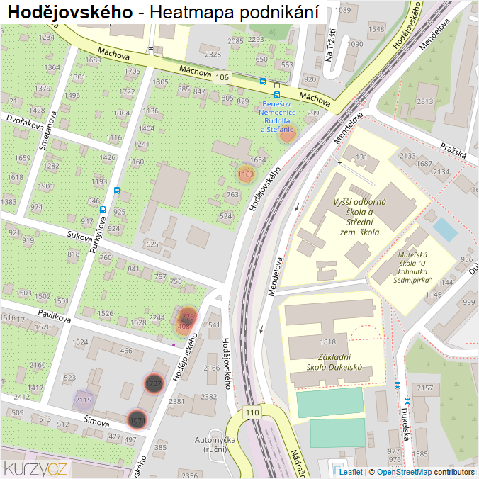 Mapa Hodějovského - Firmy v ulici.