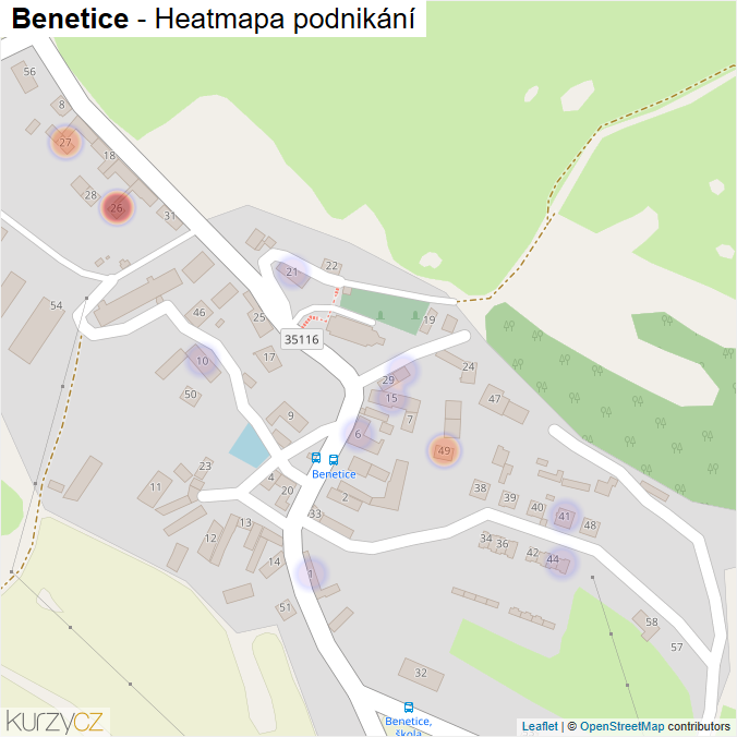 Mapa Benetice - Firmy v části obce.