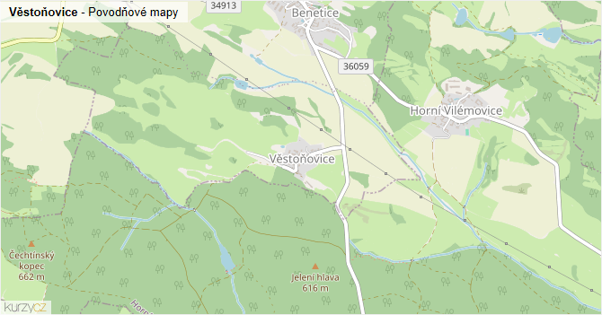 Věstoňovice - záplavové mapy stoleté vody