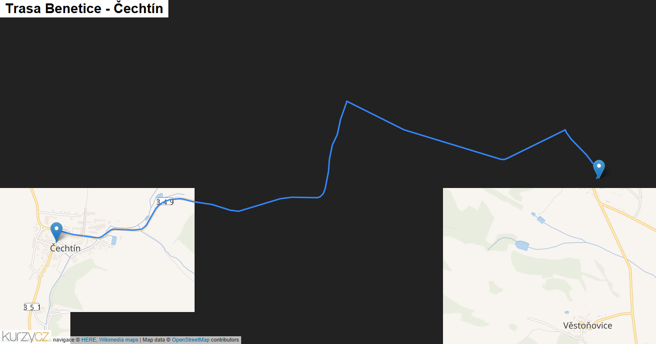 Benetice-Čechtín, mapa trasy