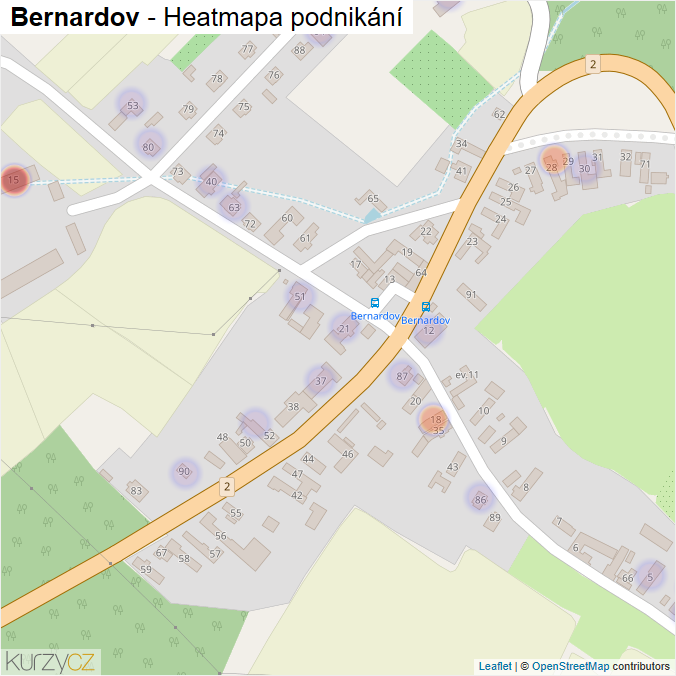 Mapa Bernardov - Firmy v části obce.