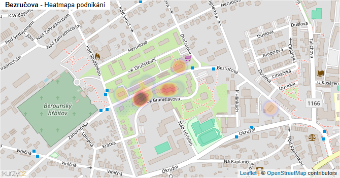 Bezručova - mapa podnikání