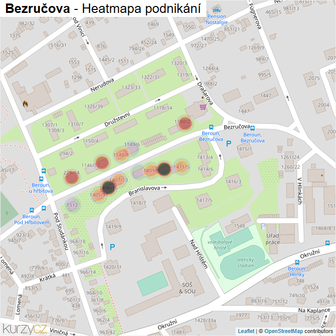 Mapa Bezručova - Firmy v ulici.