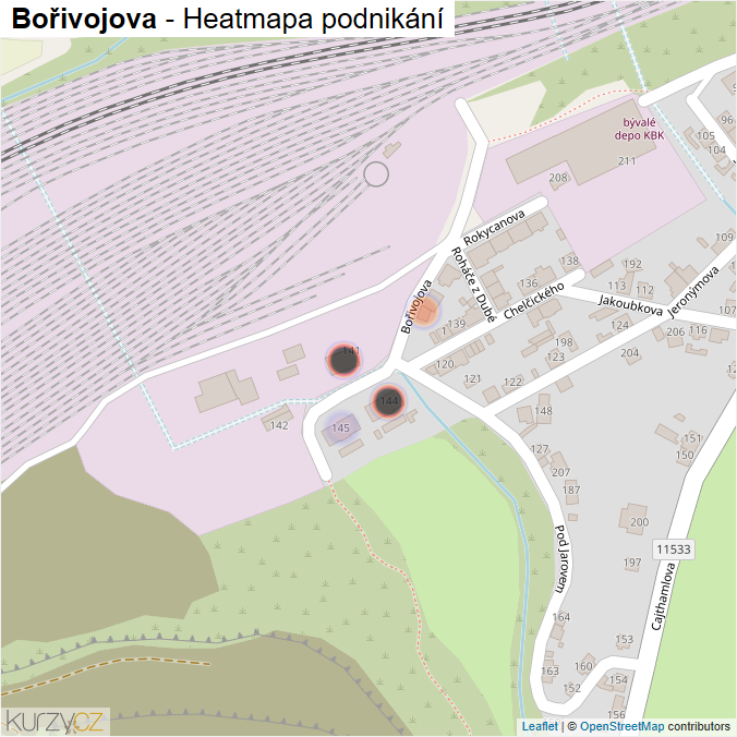 Mapa Bořivojova - Firmy v ulici.