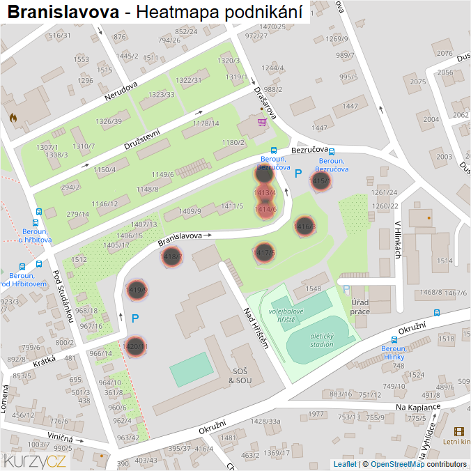 Mapa Branislavova - Firmy v ulici.