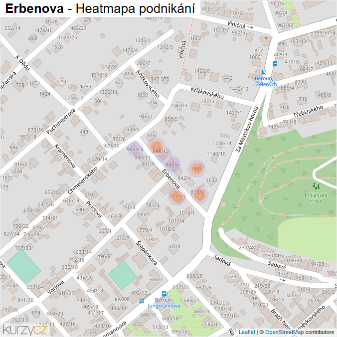 Mapa Erbenova - Firmy v ulici.