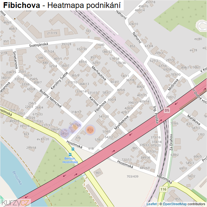 Mapa Fibichova - Firmy v ulici.