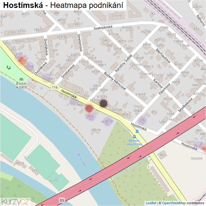 Mapa Hostímská - Firmy v ulici.