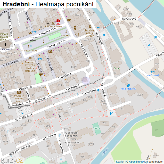 Mapa Hradební - Firmy v ulici.