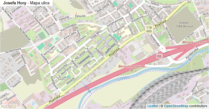 Josefa Hory - mapa ulice
