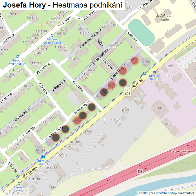 Mapa Josefa Hory - Firmy v ulici.