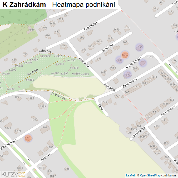 Mapa K Zahrádkám - Firmy v ulici.