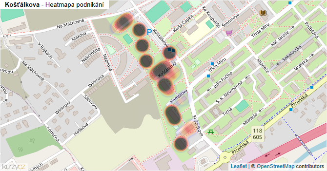 Košťálkova - mapa podnikání