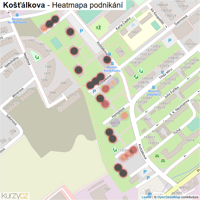 Mapa Košťálkova - Firmy v ulici.