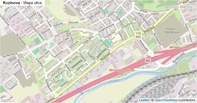 Kozinova - mapa ulice