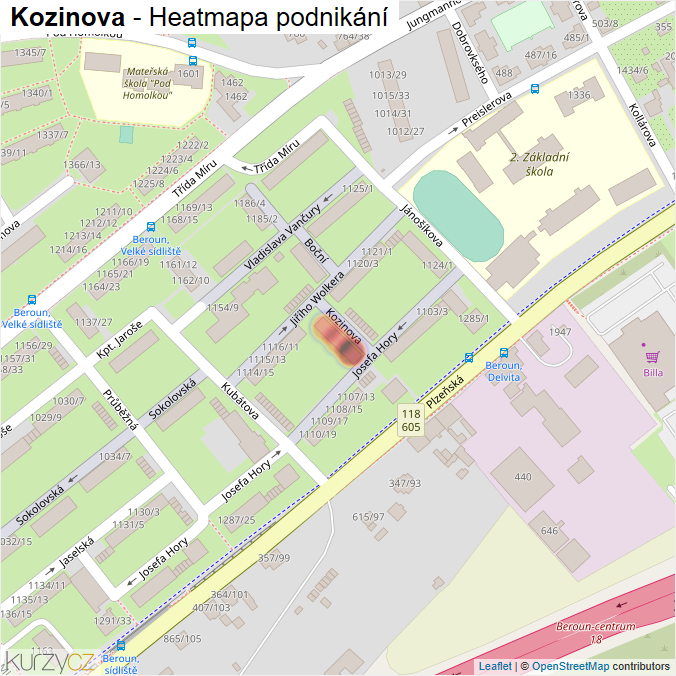 Mapa Kozinova - Firmy v ulici.