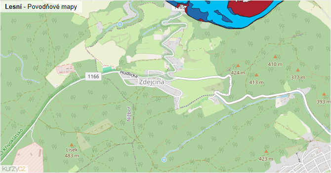 Lesní - záplavové mapy stoleté vody