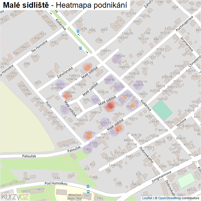 Mapa Malé sídliště - Firmy v ulici.