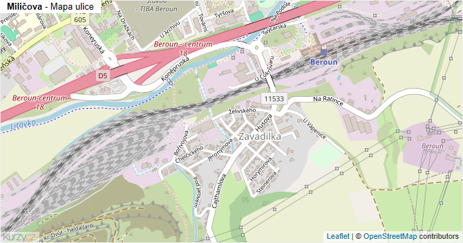 Miličova - mapa ulice