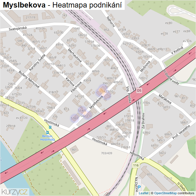 Mapa Myslbekova - Firmy v ulici.