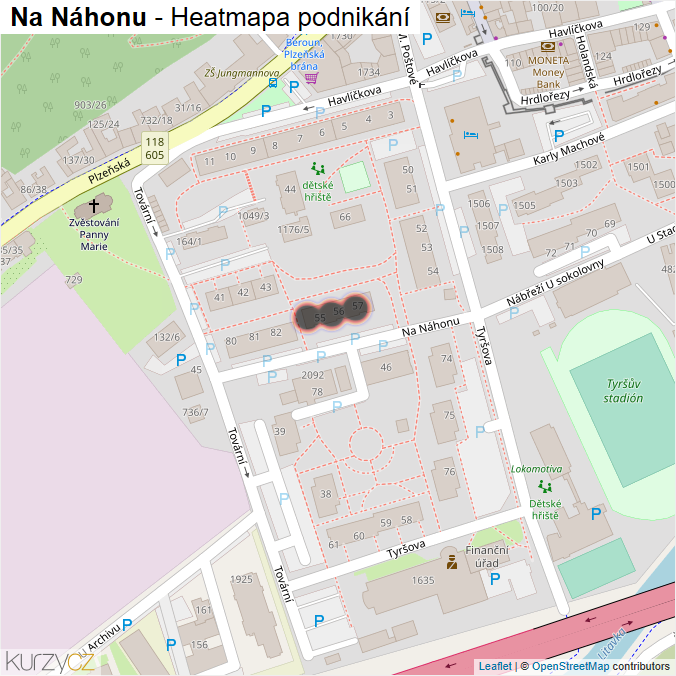 Mapa Na Náhonu - Firmy v ulici.