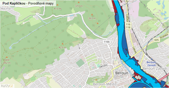 Pod Kapličkou - záplavové mapy stoleté vody