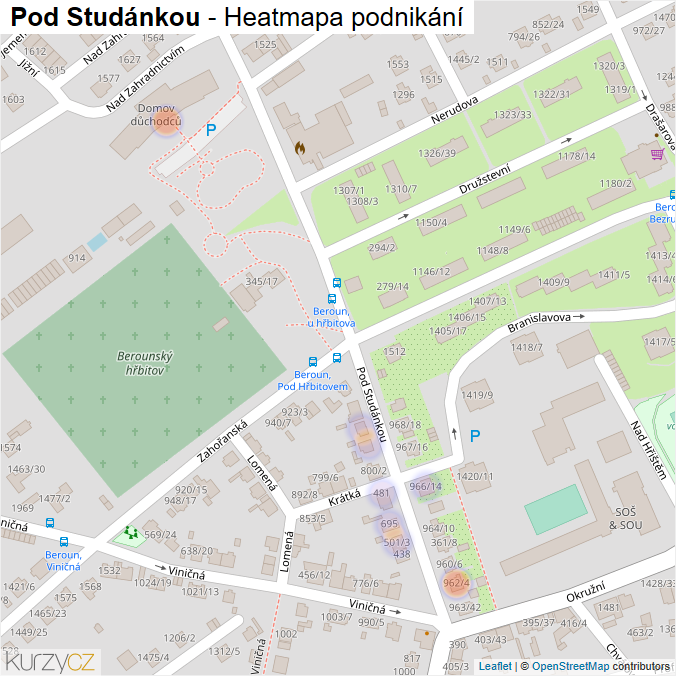 Mapa Pod Studánkou - Firmy v ulici.