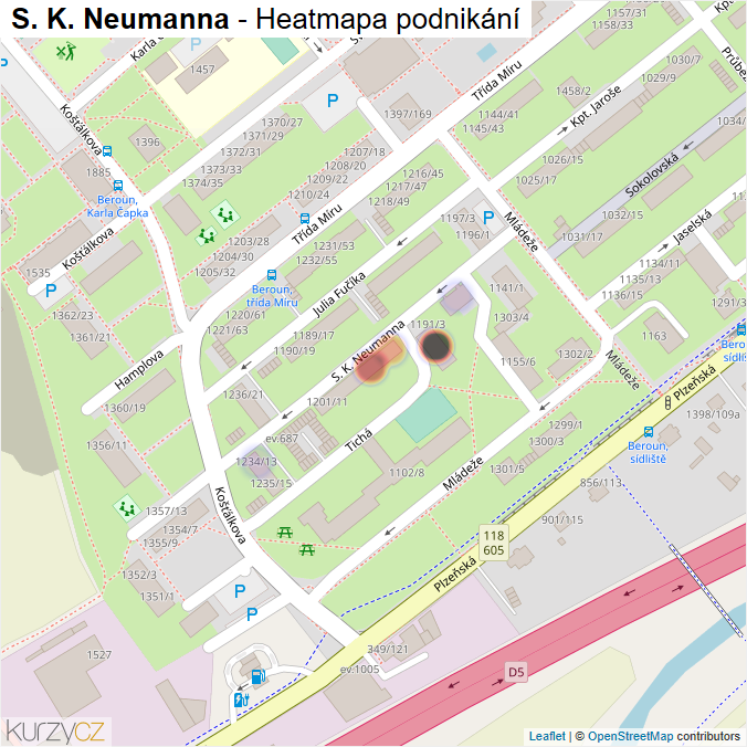 Mapa S. K. Neumanna - Firmy v ulici.