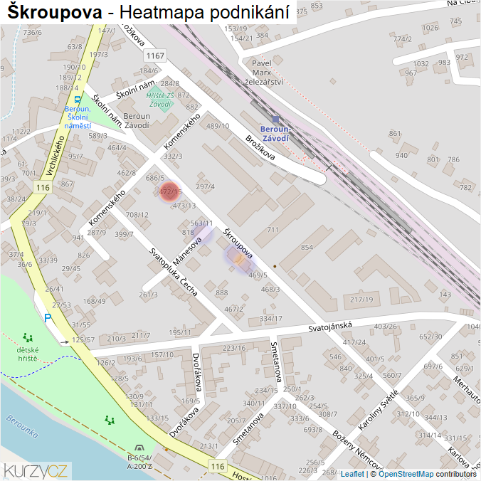 Mapa Škroupova - Firmy v ulici.