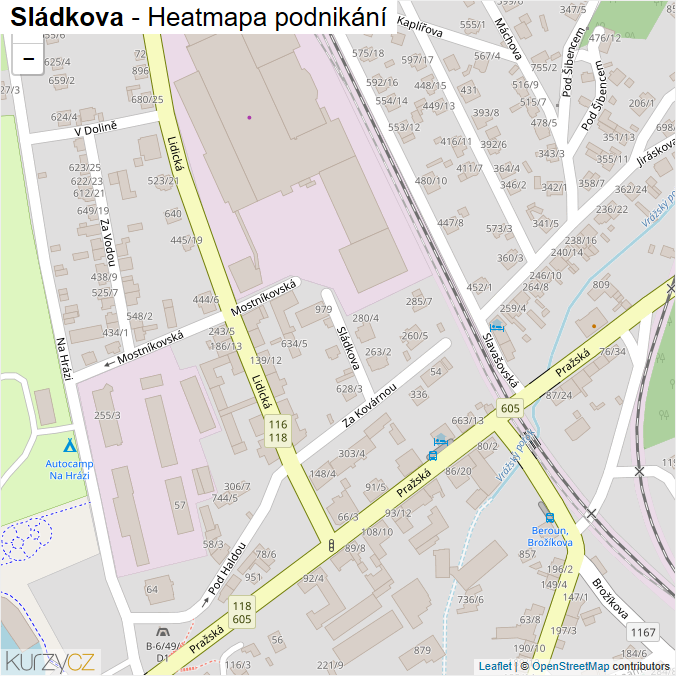 Mapa Sládkova - Firmy v ulici.