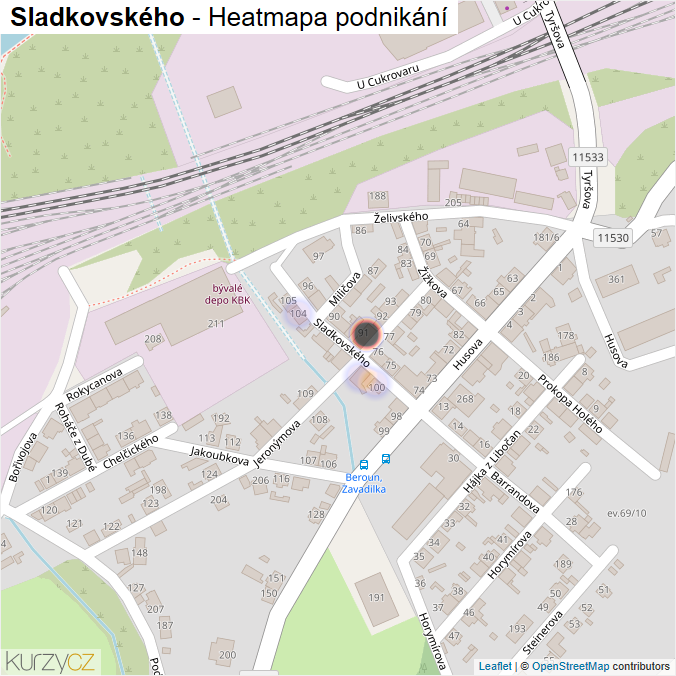 Mapa Sladkovského - Firmy v ulici.