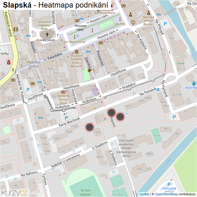 Mapa Slapská - Firmy v ulici.