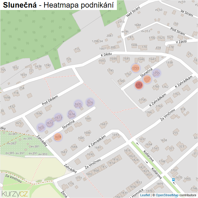 Mapa Slunečná - Firmy v ulici.