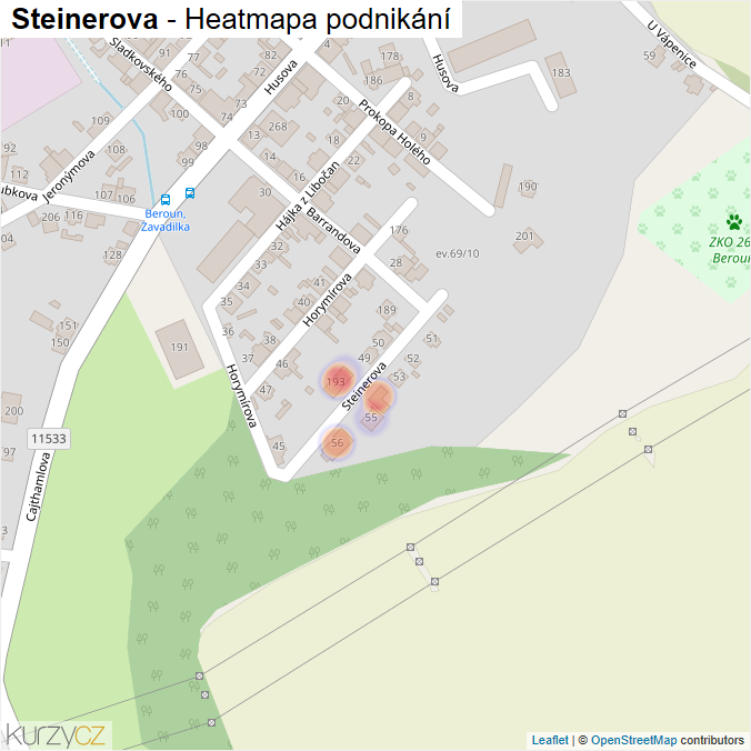 Mapa Steinerova - Firmy v ulici.