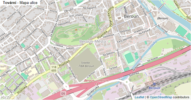 Tovární - mapa ulice